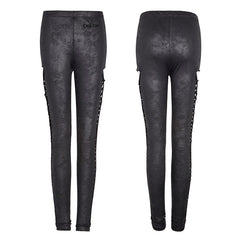 PK-096 Sexy Girls Elastic Waist Skinny Leather Punk Pants With Burst Pattern Lines?-??Punk Rave Clothing