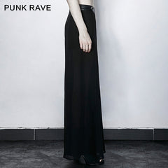PK-098 black Elegant Chiffon Long Wide Leg Punk Pants Culottes?-??Punk Rave Clothing