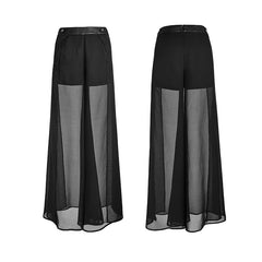 PK-098 black Elegant Chiffon Long Wide Leg Punk Pants Culottes?-??Punk Rave Clothing