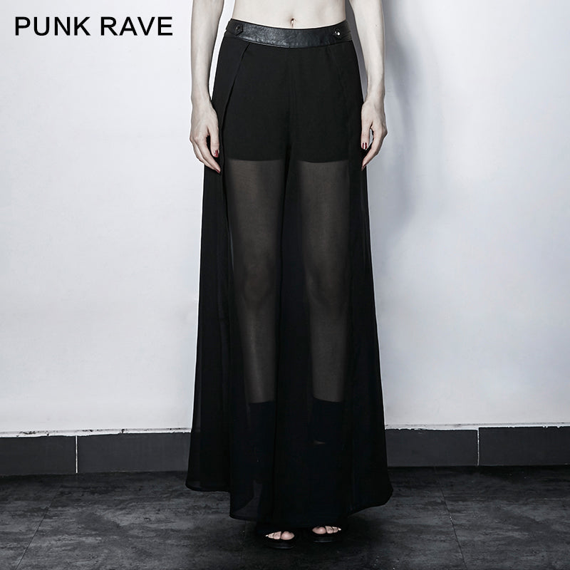 PK-098 black Elegant Chiffon Long Wide Leg Punk Pants Culottes?-??Punk Rave Clothing