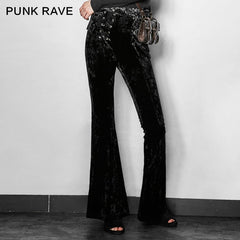 PK-104 Fancy Design Flower Velvet Women Flared Gothic Pants?-??Punk Rave Clothing