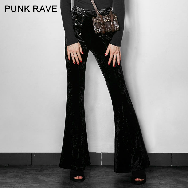 PK-104 Fancy Design Flower Velvet Women Flared Gothic Pants?-??Punk Rave Clothing