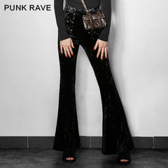 PK-104 Fancy Design Flower Velvet Women Flared Gothic Pants?-??Punk Rave Clothing