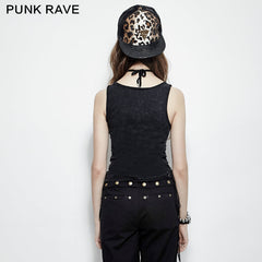 PT-099 black Lace Side Elastic Casual Tank Tight-fitting Drawstring Punk Vest?-??Punk Rave Clothing