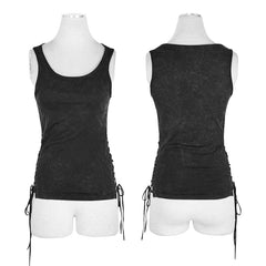 PT-099 black Lace Side Elastic Casual Tank Tight-fitting Drawstring Punk Vest?-??Punk Rave Clothing