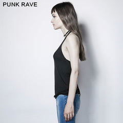 PT-110 black Custom Camisole Punk Vest With Bare Back?-??Punk Rave Clothing