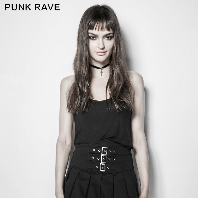 PT-110 black Custom Camisole Punk Vest With Bare Back?-??Punk Rave Clothing