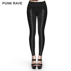 K-276 Super Slim Split Metal Buckle Decoration Split Tights Punk Pants?-??Punk Rave Clothing