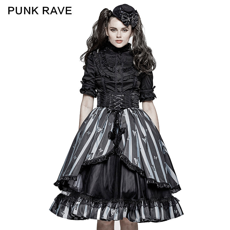 LQ-078 New Design black Butterfly Stripe Lovely Canvas Lolita Style Gothic Skirt?-??Punk Rave Clothing
