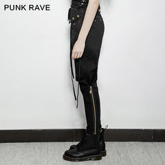 PK-090 Solid Long Length Elastic Waist Punk Pants With Zipper Dressed?-??Punk Rave Clothing