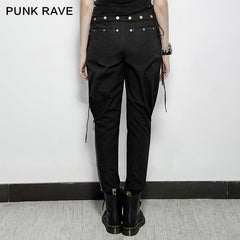PK-090 Solid Long Length Elastic Waist Punk Pants With Zipper Dressed?-??Punk Rave Clothing