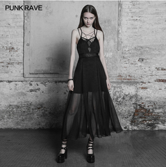 OPQ-347 Elegant Gothic Layered Lace Chiffon Strap Dress?-??Punk Rave Clothing