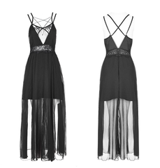 OPQ-347 Elegant Gothic Layered Lace Chiffon Strap Dress?-??Punk Rave Clothing