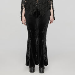 DK-640XCF Velvet Flared Gothic Pants With Embroidered Side Panels?-??Punk Rave Clothing