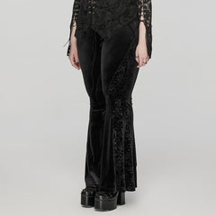 DK-640XCF Velvet Flared Gothic Pants With Embroidered Side Panels?-??Punk Rave Clothing