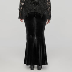 DK-640XCF Velvet Flared Gothic Pants With Embroidered Side Panels?-??Punk Rave Clothing
