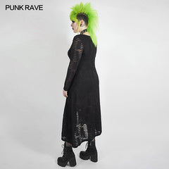 DQ-510LQF Dark snake scale black flower dress?-??Punk Rave Clothing