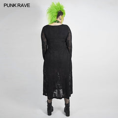 DQ-510LQF Dark snake scale black flower dress?-??Punk Rave Clothing