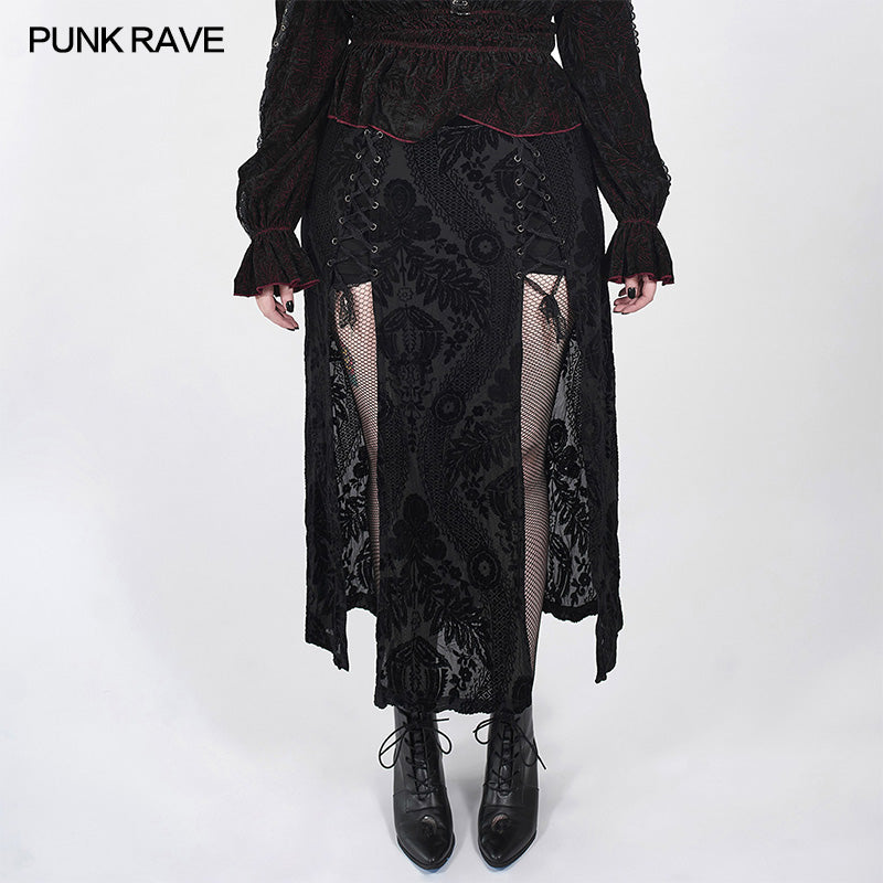DQ-530BQF Swallow tail velvet slit skirt?-??Punk Rave Clothing