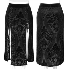 DQ-530BQF Swallow tail velvet slit skirt?-??Punk Rave Clothing