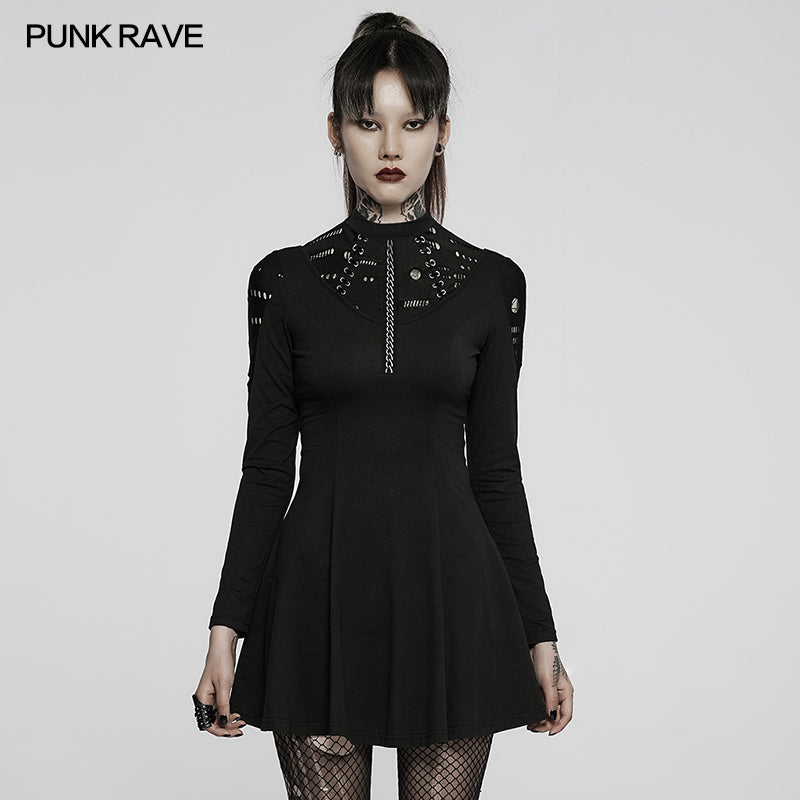 DQ-581LQF Goth long sleeve daily wear dress?-??Punk Rave Clothing