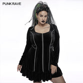 DQ-590LQF Goth chains long sleep velvet dress?-??Punk Rave Clothing