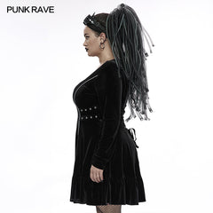 DQ-590LQF Goth chains long sleep velvet dress?-??Punk Rave Clothing