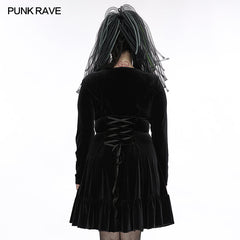 DQ-590LQF Goth chains long sleep velvet dress?-??Punk Rave Clothing