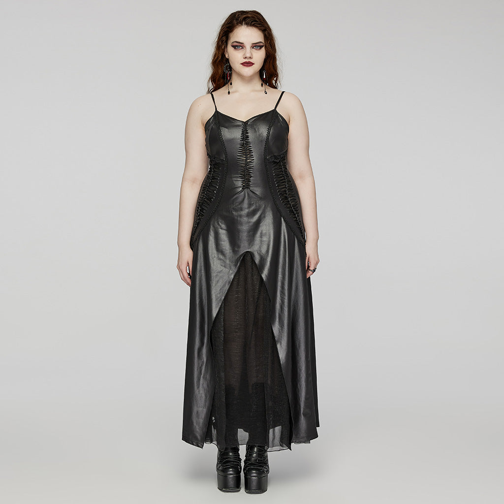 DQ-683LQF Gothic Braided Leather Corset Dress with Lace Panels?-??Punk Rave Clothing
