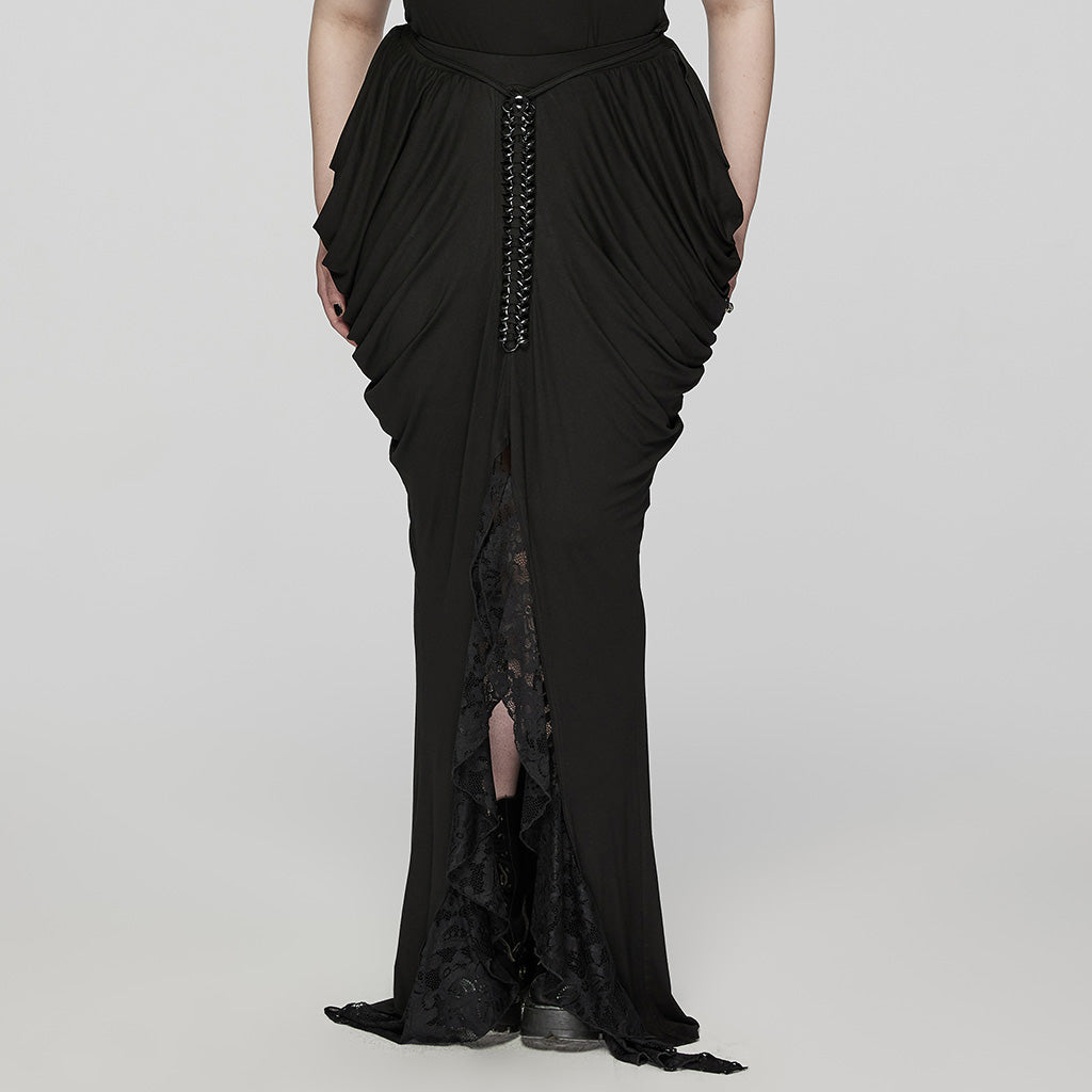 DQ-702BQF Elegant High-Waist Gothic Skirt with Lace and Corset Detailing?-??Punk Rave Clothing
