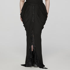 DQ-702BQF Elegant High-Waist Gothic Skirt with Lace and Corset Detailing?-??Punk Rave Clothing