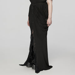 DQ-702BQF Elegant High-Waist Gothic Skirt with Lace and Corset Detailing?-??Punk Rave Clothing