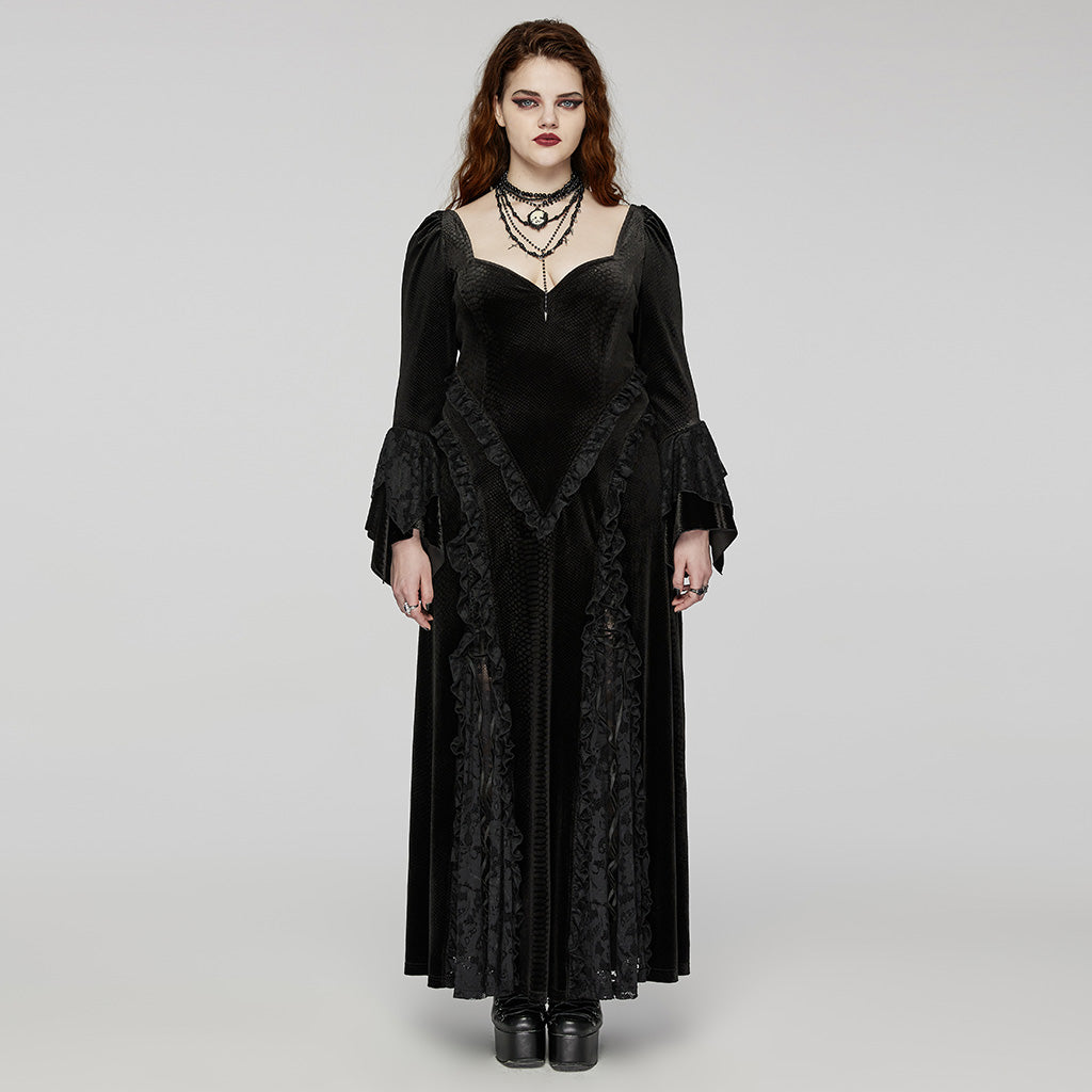 DQ-722LQF Elegant Black Gothic Lace Long-Sleeve Dress?-??Punk Rave Clothing