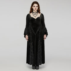 DQ-722LQF Elegant Black Gothic Lace Long-Sleeve Dress?-??Punk Rave Clothing