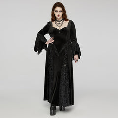 DQ-722LQF Elegant Black Gothic Lace Long-Sleeve Dress?-??Punk Rave Clothing