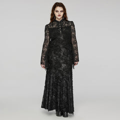 DQ-723LQF Elegant Lace Gothic Dress Long Sleeve Black Evening Gown?-??Punk Rave Clothing