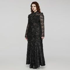 DQ-723LQF Elegant Lace Gothic Dress Long Sleeve Black Evening Gown?-??Punk Rave Clothing
