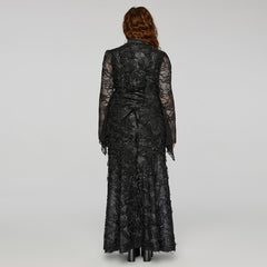 DQ-723LQF Elegant Lace Gothic Dress Long Sleeve Black Evening Gown?-??Punk Rave Clothing