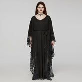 DQ-724LQF Gothic Lace V-Neck Batwing Sleeve Long Black Dress?-??Punk Rave Clothing