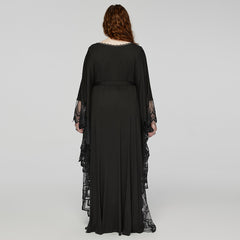 DQ-724LQF Gothic Lace V-Neck Batwing Sleeve Long Black Dress?-??Punk Rave Clothing