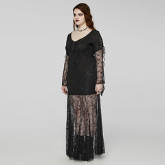 DQ-725LQF Elegant Gothic Dress Sheer Black Lace Long Sleeve?-??Punk Rave Clothing