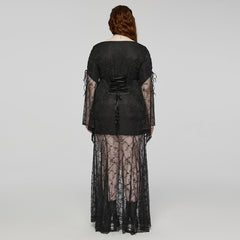 DQ-725LQF Elegant Gothic Dress Sheer Black Lace Long Sleeve?-??Punk Rave Clothing