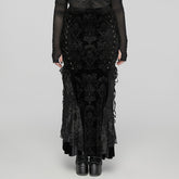 DQ-727BQF Gothic Lace Embossed Velvet Fishtail Skirt With Ruffles?-??Punk Rave Clothing