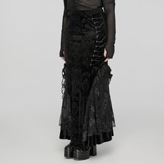 DQ-727BQF Gothic Lace Embossed Velvet Fishtail Skirt With Ruffles?-??Punk Rave Clothing
