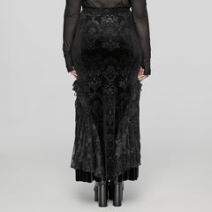 DQ-727BQF Gothic Lace Embossed Velvet Fishtail Skirt With Ruffles?-??Punk Rave Clothing
