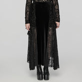DQ-728BQF Velvet Gothic Skirt with Lace Panel and Ruffled Design?-??Punk Rave Clothing