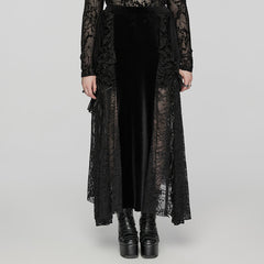 DQ-728BQF Velvet Gothic Skirt with Lace Panel and Ruffled Design?-??Punk Rave Clothing