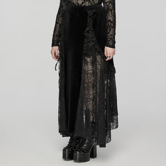 DQ-728BQF Velvet Gothic Skirt with Lace Panel and Ruffled Design?-??Punk Rave Clothing