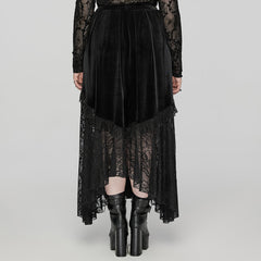 DQ-728BQF Velvet Gothic Skirt with Lace Panel and Ruffled Design?-??Punk Rave Clothing
