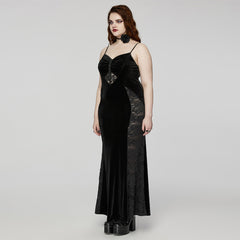 DQ-731LQF Elegant Lace Gothic Dress with Heart Detail Black Velvet?-??Punk Rave Clothing